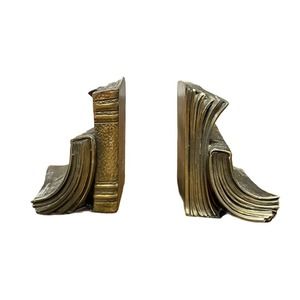 Stacked Books Brass Bookends Pair Decor